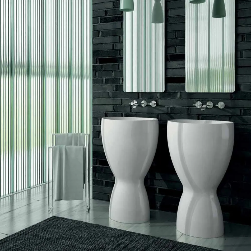 حوض غسيل سيراميك حديث قائم بذاته، صنع في إيطاليا، باسيل Viadurini