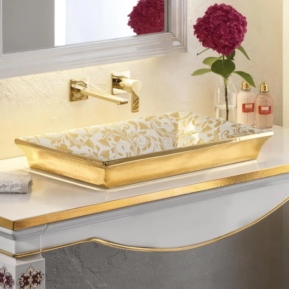 حوض غسيل مصنوع يدويًا من الطين الناري بزخارف ملونة، صنع في إيطاليا - أولنتي Viadurini