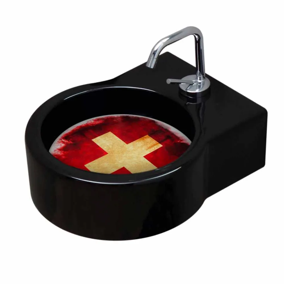 حوض غسيل/مغسلة معلق من السيراميك الأسود قائم بذاته مصنوع في إيطاليا Viadurini