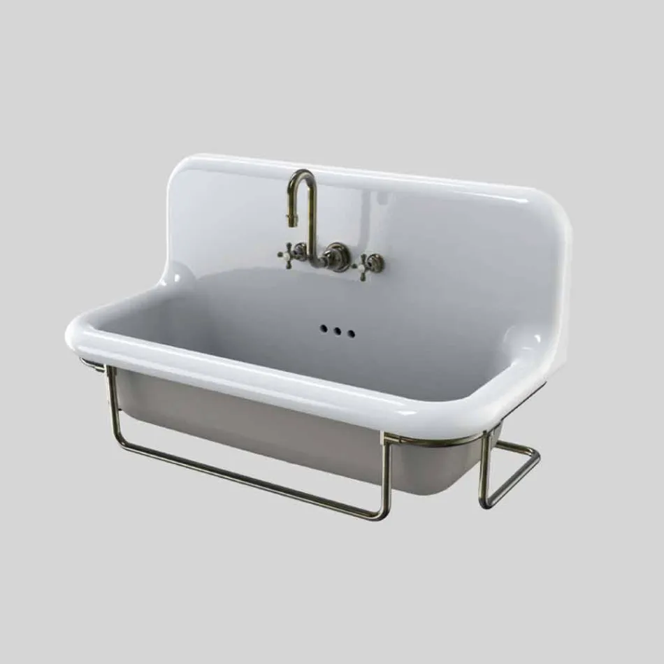 Rectangular ceramic washbasin with metal base suspended Felipe Viadurini