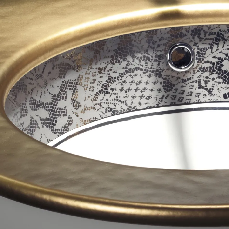 حوض مدمج من الطين الناري مع شريط دانتيل من البلاتين، صنع في إيطاليا - إيريولي Viadurini