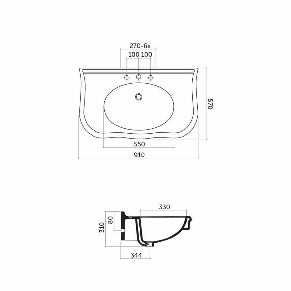 حوض غسيل حائطي حديث مع أو بدون أرجل، طول 90 سم، من سيراميك أفيس Viadurini