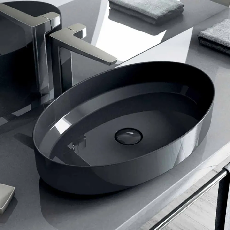 حوض غسيل بيضاوي الشكل من السيراميك مصنوع في إيطاليا، يوئيل Viadurini