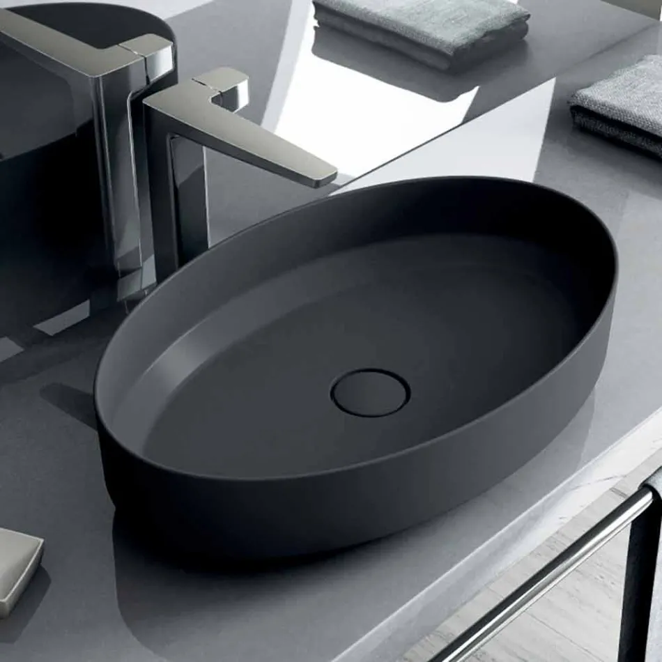 حوض غسيل بيضاوي الشكل من السيراميك مصنوع في إيطاليا، يوئيل Viadurini