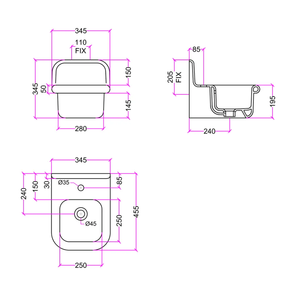 حوض غسيل حمام مستطيل معلق من السيراميك - إيلودي Viadurini