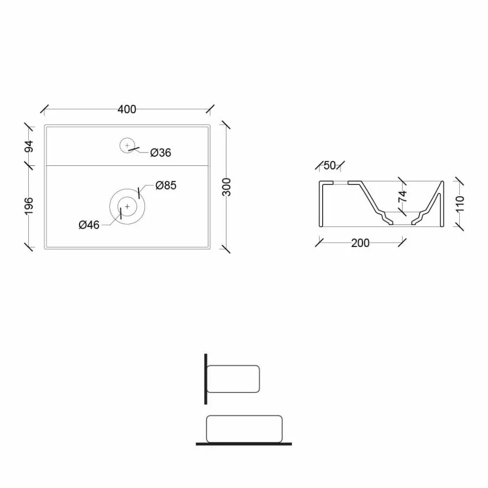 حوض غسيل سيراميك بتصميم عصري مربع أو مستطيل مصنوع في إيطاليا - Act Viadurini