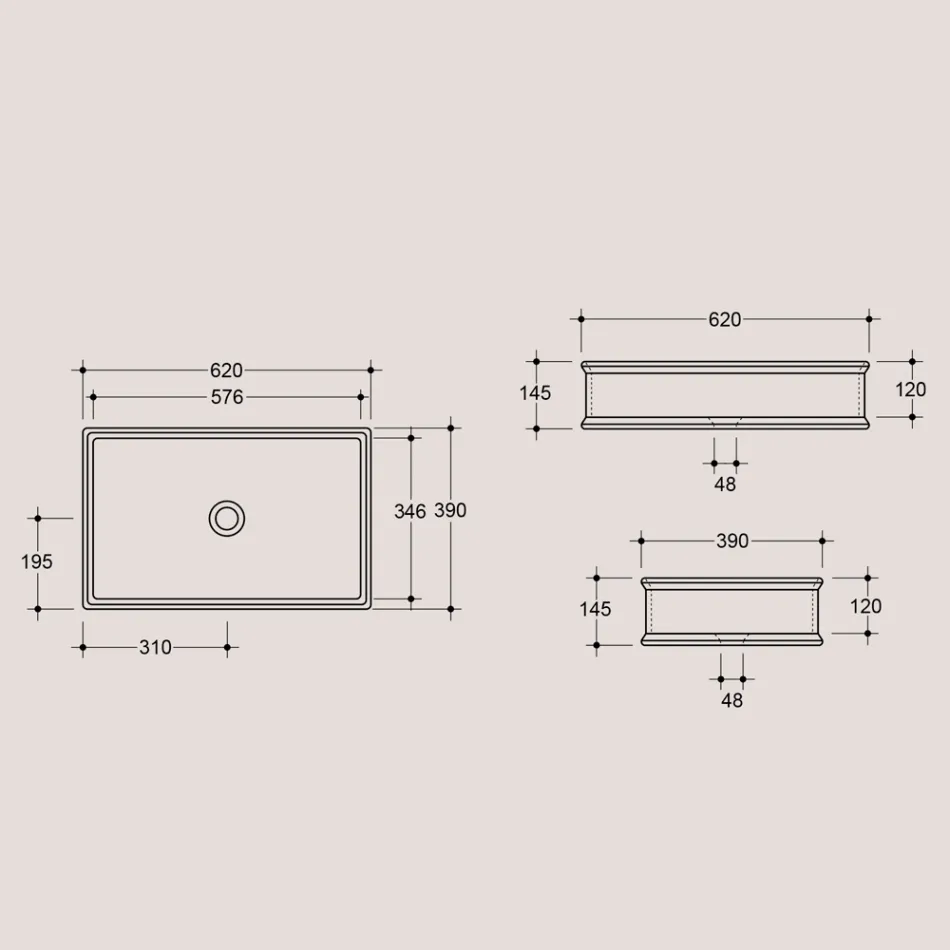 حوض غسيل مستطيل الشكل من السيراميك المصقول، صنع في إيطاليا - ديبورا Viadurini
