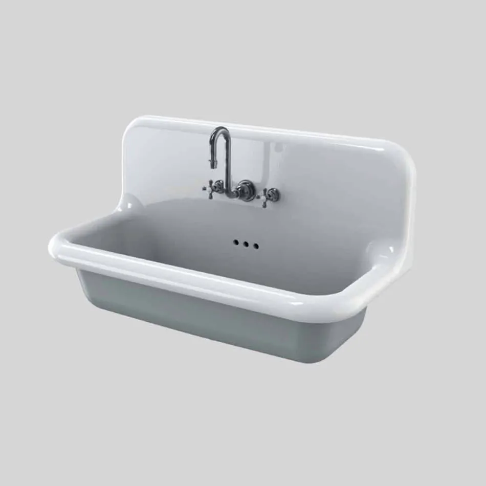 Modern rectangular ceramic wall-hung washbasin Henry Viadurini