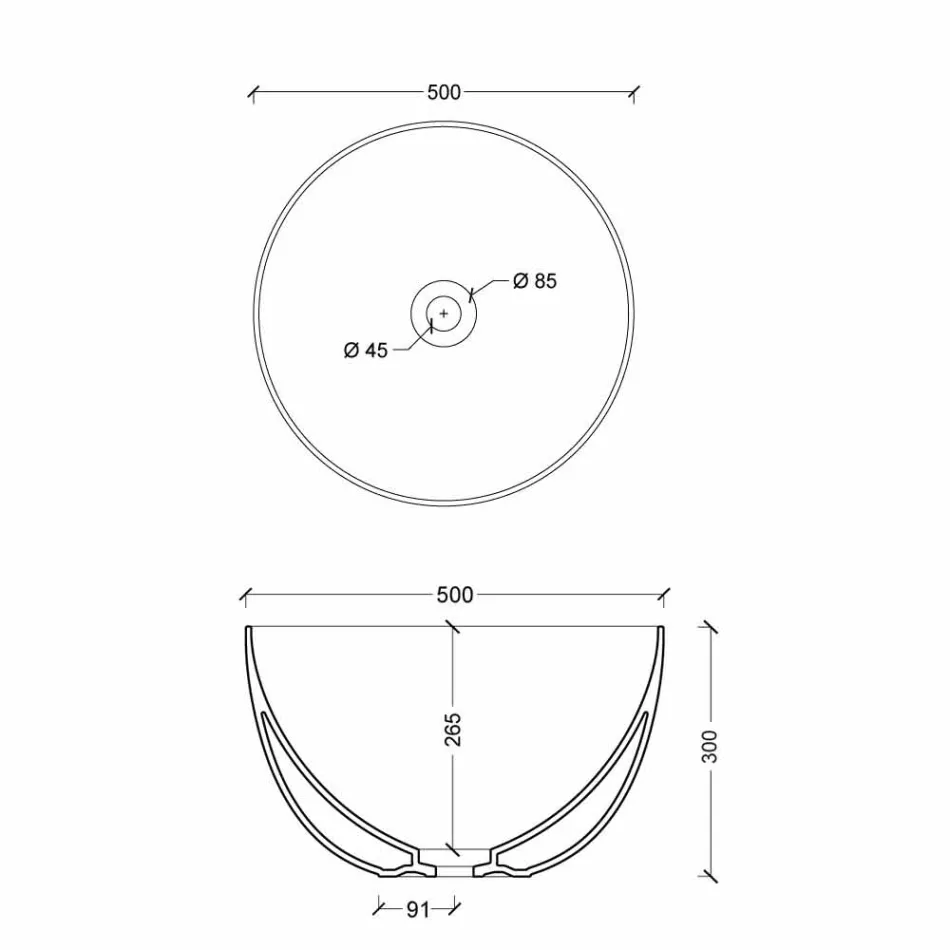 حوض غسيل دائري من السيراميك Star Round50 باللون الأبيض أو الملون Viadurini