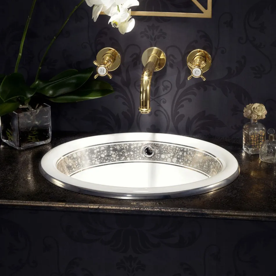 حوض غسيل نصف غائر من الطين الناري مع شريط بتشطيبات مختلفة - بوتيتشينو Viadurini