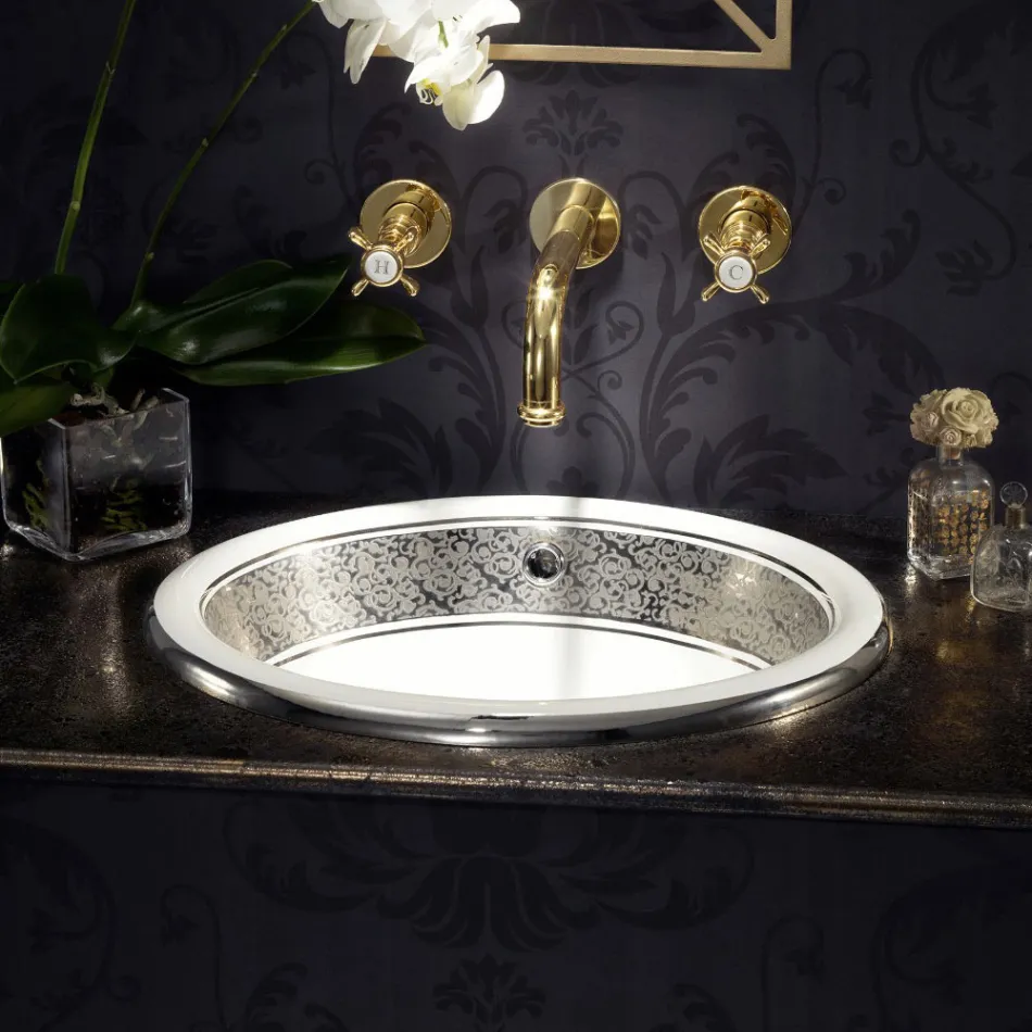 حوض غسيل نصف غائر من الطين الناري مع شريط بتشطيبات مختلفة - بوتيتشينو Viadurini