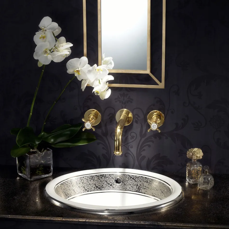 حوض غسيل نصف غائر من الطين الناري مع شريط بتشطيبات مختلفة - بوتيتشينو Viadurini