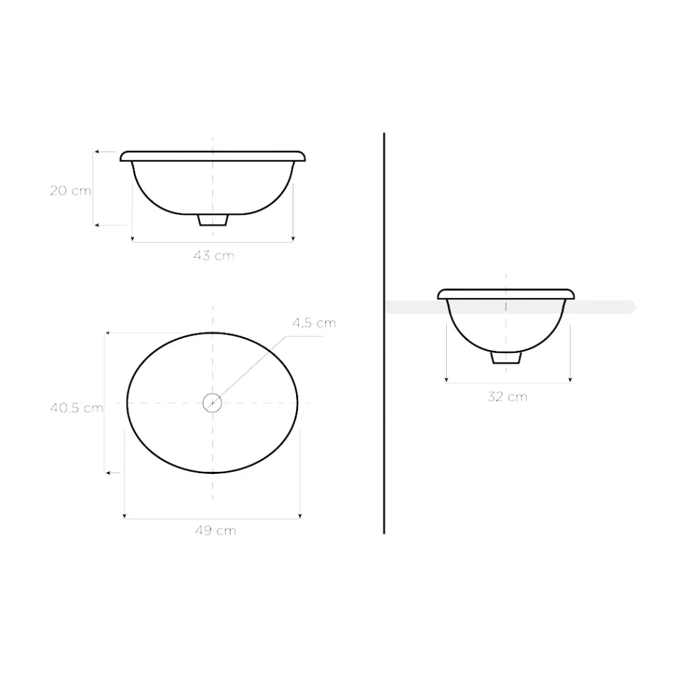 حوض غسيل نصف غائر من الطين الناري مع شريط بتشطيبات مختلفة - بوتيتشينو Viadurini