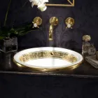 حوض غسيل نصف غائر من الطين الناري مع شريط بتشطيبات مختلفة - بوتيتشينو Viadurini