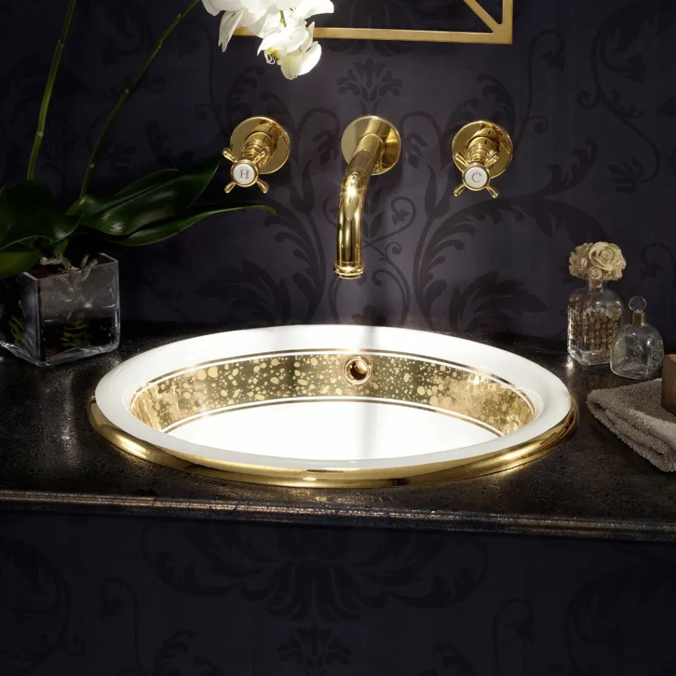 حوض غسيل نصف غائر من الطين الناري مع شريط بتشطيبات مختلفة - بوتيتشينو Viadurini