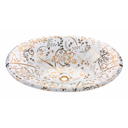 حوض غسيل نصف غائر من الطين الناري مع حلزون ذهبي صنع في إيطاليا - برينسيبي Viadurini