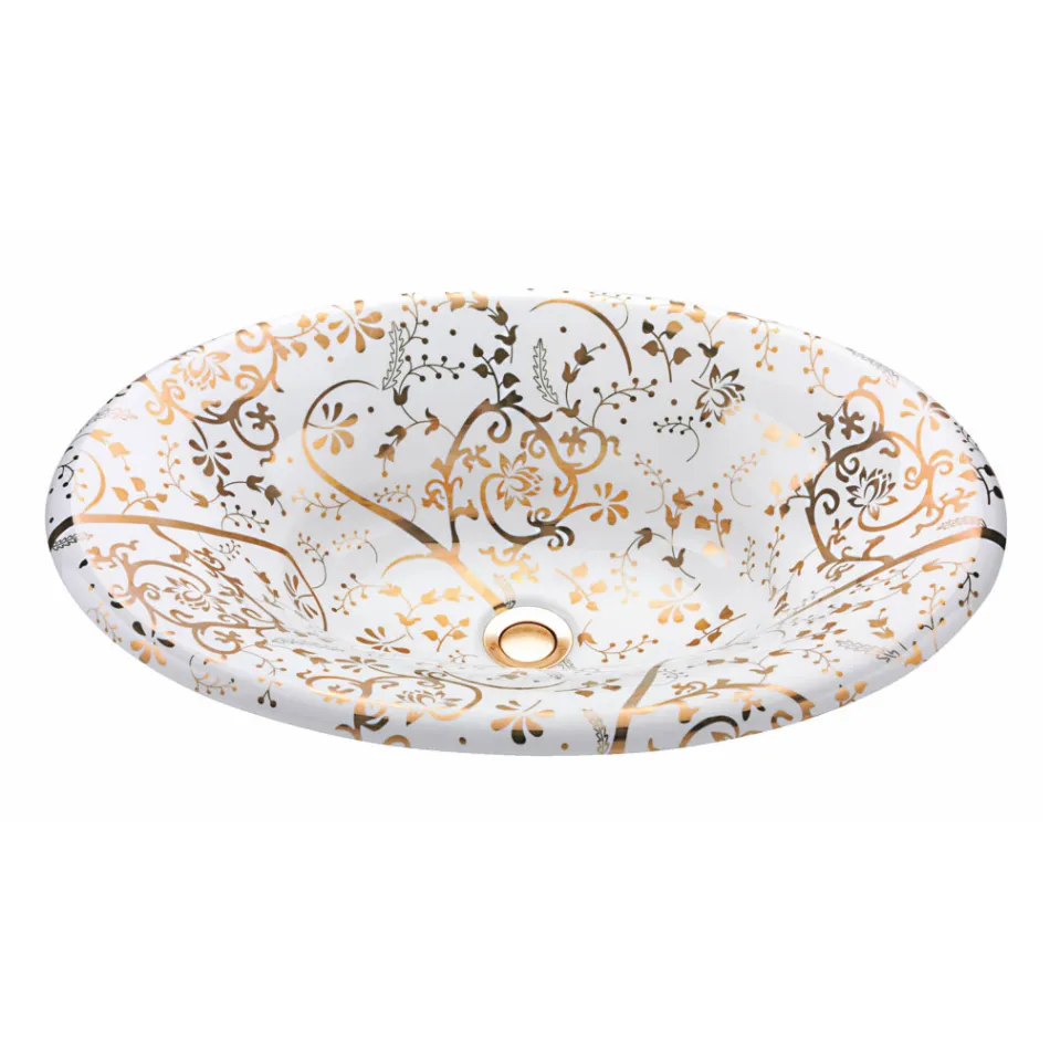 حوض غسيل نصف غائر من الطين الناري مع حلزون ذهبي صنع في إيطاليا - برينسيبي Viadurini