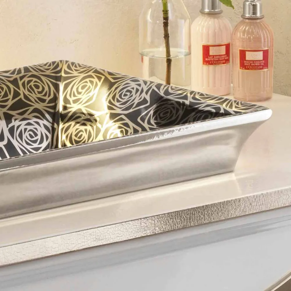 حوض غسيل شبه غائر مصنوع من طين النار الحديث المزخرف يدويًا في إيطاليا، جويدو Viadurini