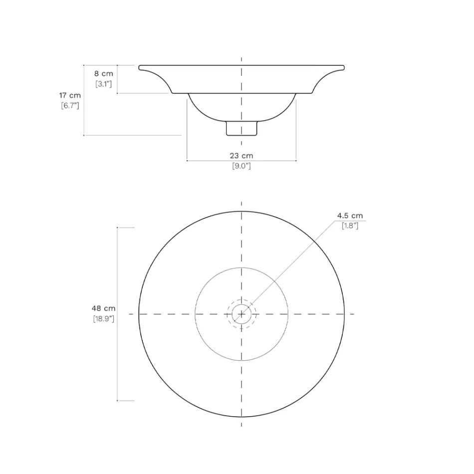 حوض غسيل نصف غائر من البورسلين الفرنسي عالي الجودة - Pausa Viadurini