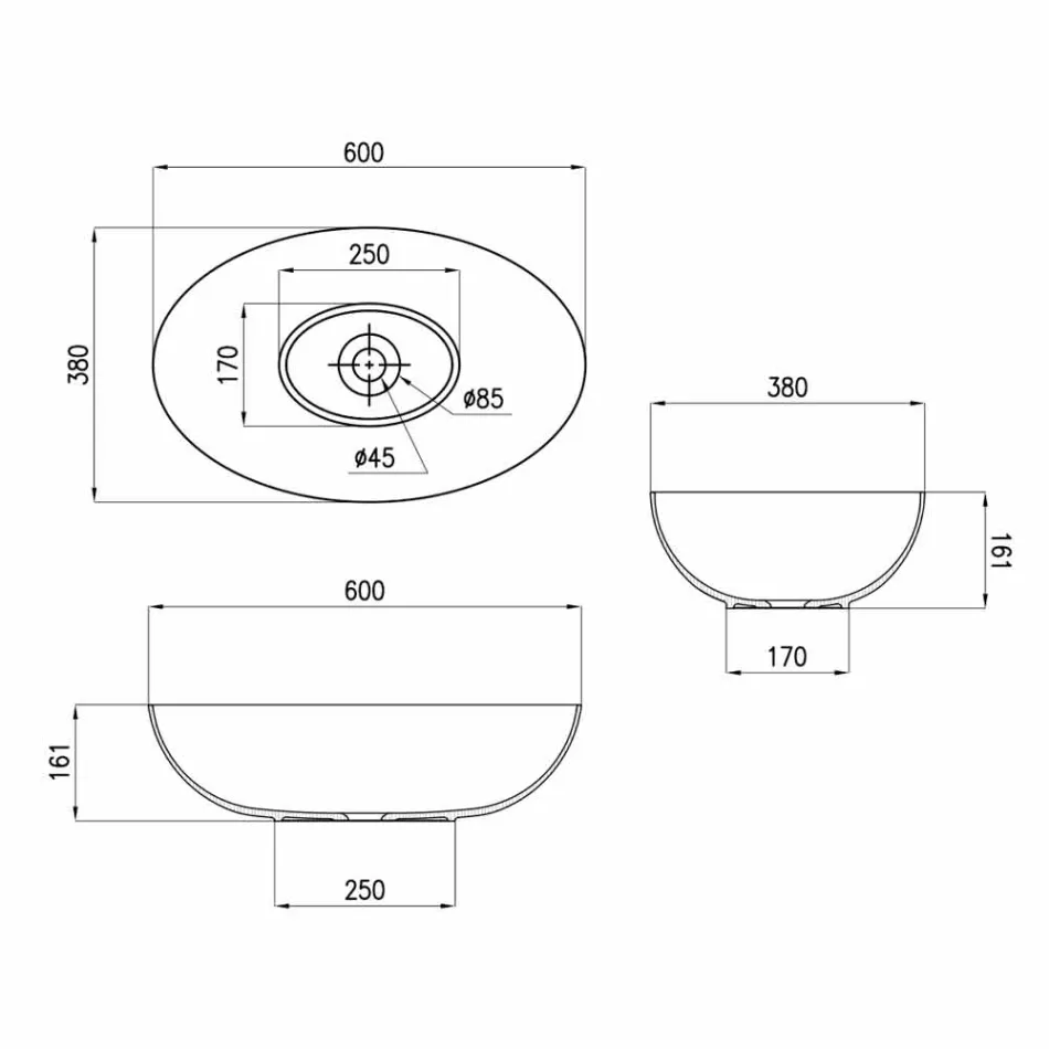 حوض غسيل كروي من السيراميك بقطر 60 سم، صنع في إيطاليا، Leivi Viadurini