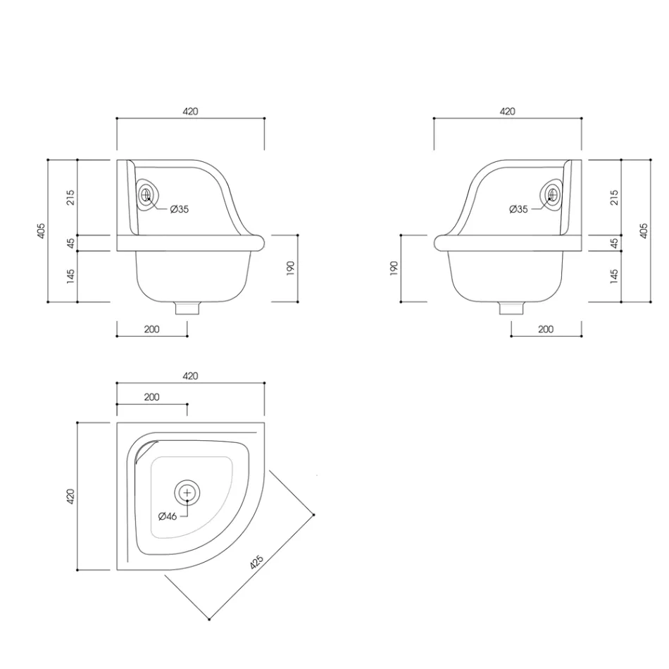 حوض غسيل زاوية معلق على الحائط باللون الأبيض والسيراميك الملون، مقاس 42 سم - أنجلينو Viadurini