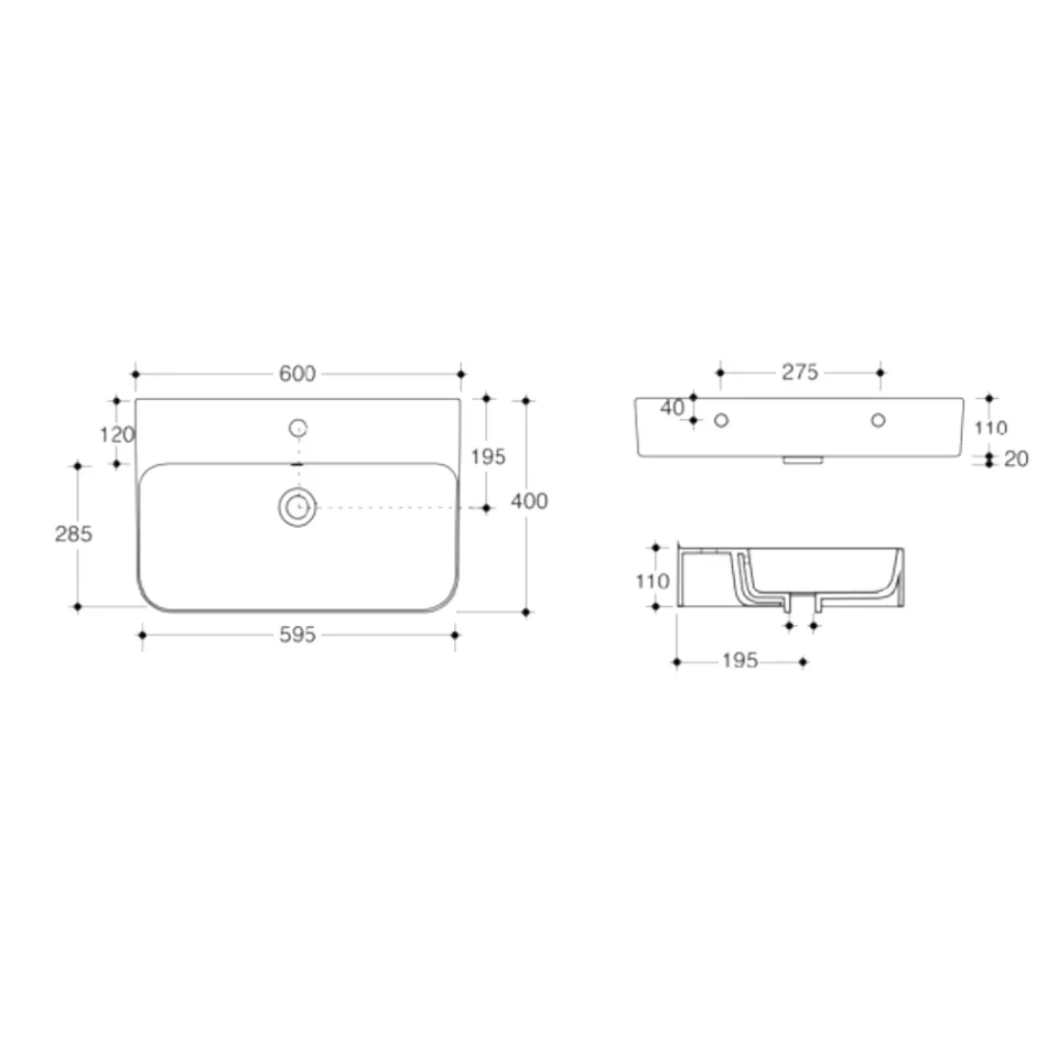 حوض غسيل سيراميك معلق على الحائط مع حامل مناشف اختياري، صنع في إيطاليا - جرافا Viadurini