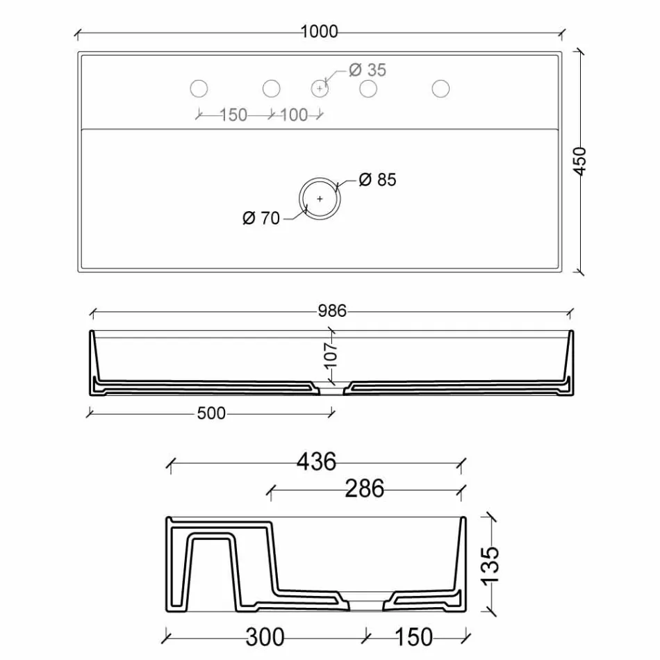 حوض غسيل سيراميك معلق بتصميم عصري، مقاس 100×45 سم، صنع في إيطاليا Viadurini