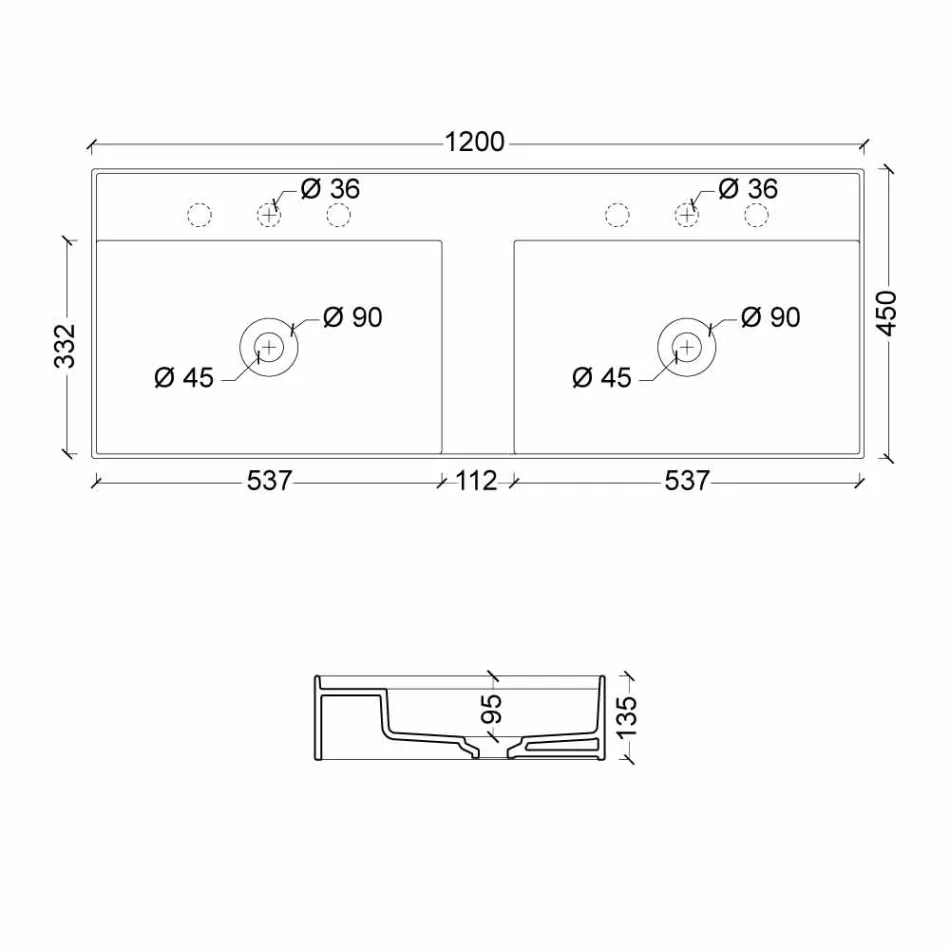 حوض غسيل سيراميكي بتصميم عصري مثبت على الحائط مقاس 120×45 سم صنع في إيطاليا Viadurini