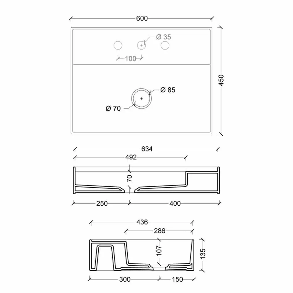 حوض غسيل سيراميك معلق بتصميم عصري، 60×45 سم، صنع في إيطاليا Viadurini