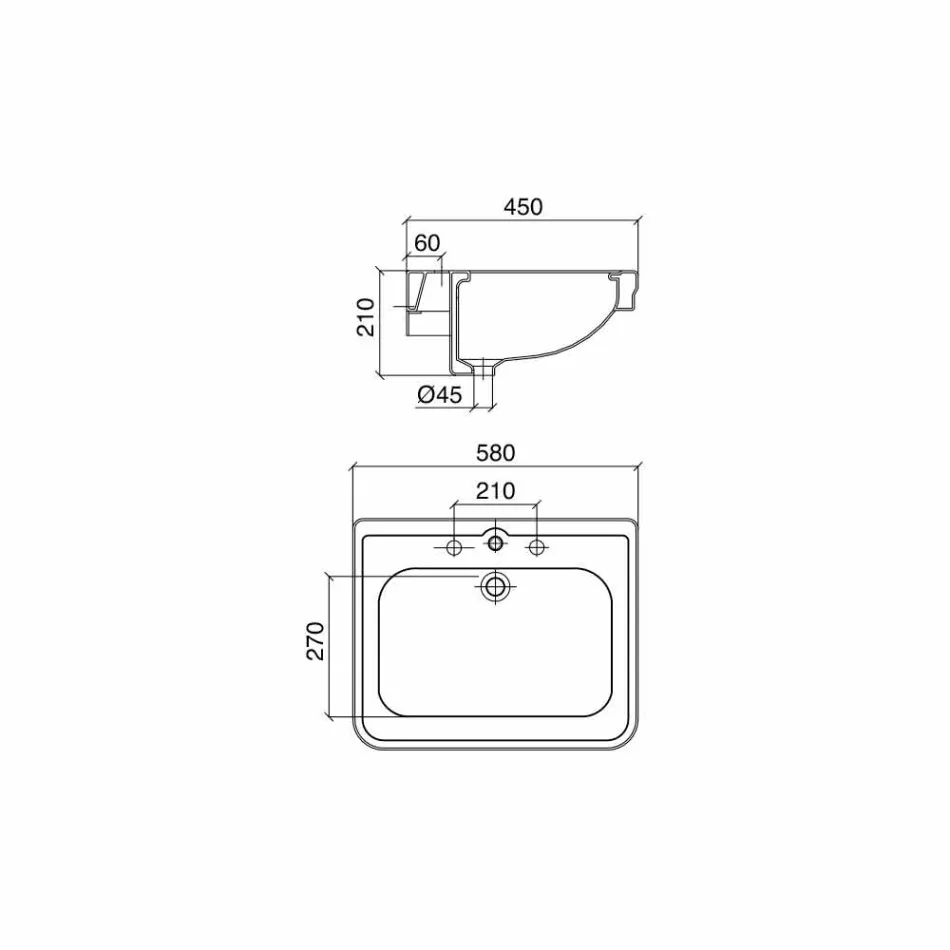 حوض غسيل معلق على الحائط على الطراز العتيق من السيراميك الأبيض صنع في إيطاليا - مروة Viadurini