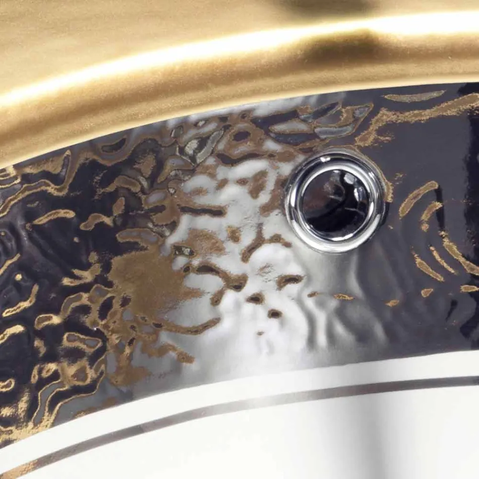 حوض غسيل باروكي تحت الطاولة مصنوع من الطين الناري والبلاتين، صنع في إيطاليا، إيجة Viadurini