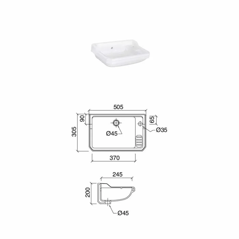 حوض غسيل يدوي معلق بتصميم كلاسيكي من السيراميك، صنع في إيطاليا - نوسيكا Viadurini