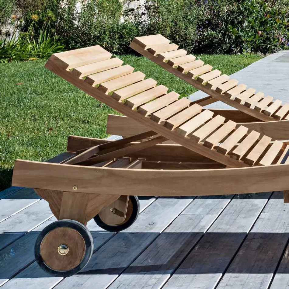سرير شمسي خارجي من خشب الساج الطبيعي - يجدراسيل Viadurini