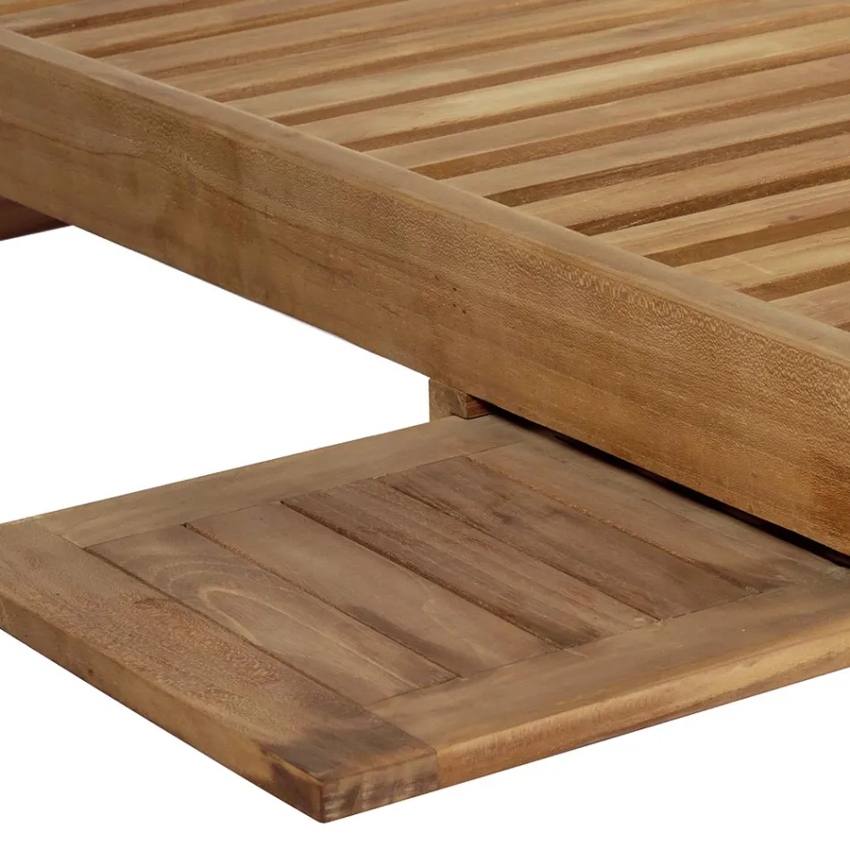 كرسي استرخاء للحديقة من خشب الساج مع طاولة قابلة للإزالة وعجلات - Oasi Viadurini