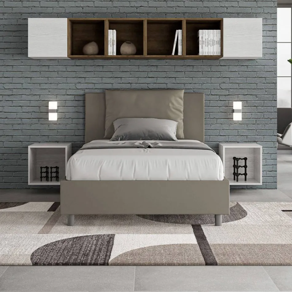 سرير مقاس 120×200 سم مع لوح أمامي ووسائد من الجلد الصناعي، صنع في إيطاليا - أوليمبيادي Viadurini