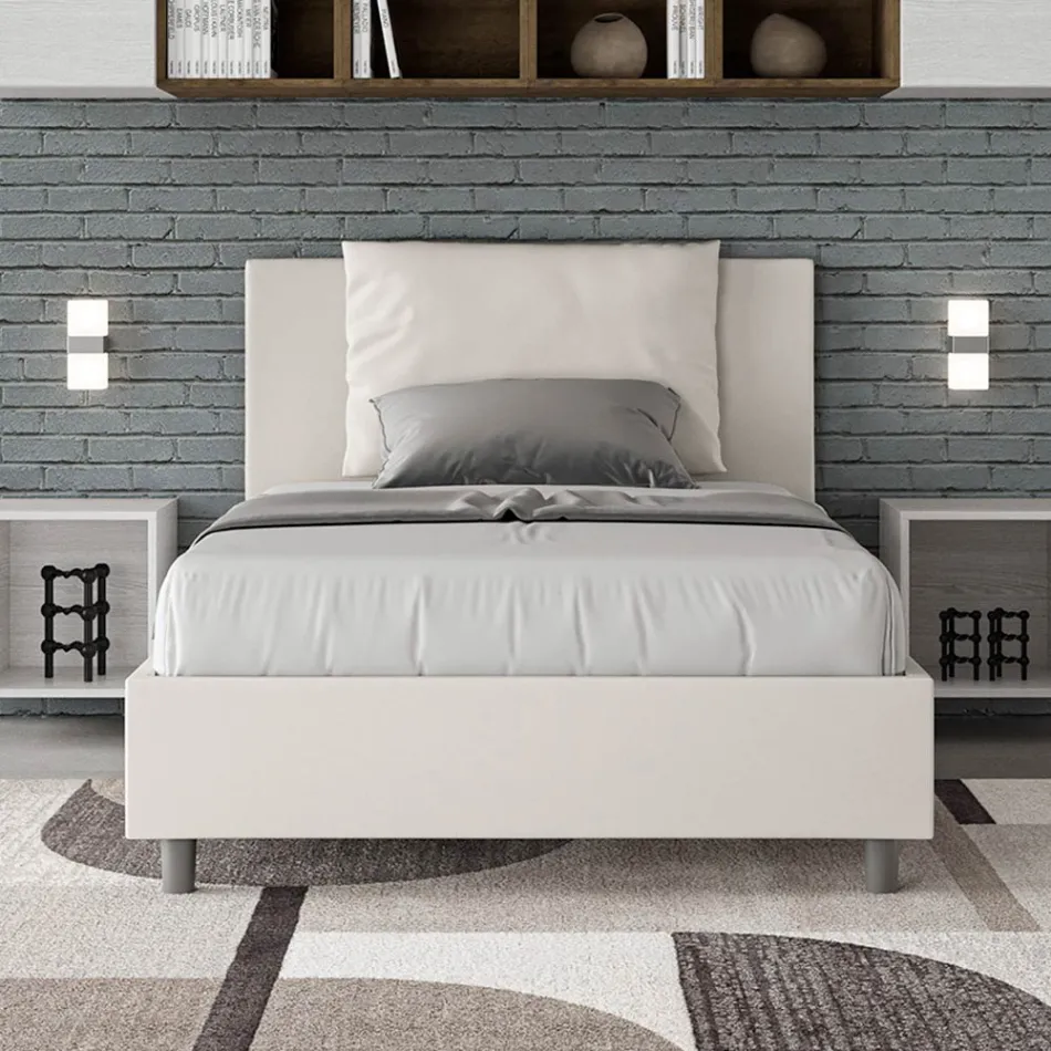 سرير مقاس 120×200 سم مع لوح أمامي ووسائد من الجلد الصناعي، صنع في إيطاليا - أوليمبيادي Viadurini