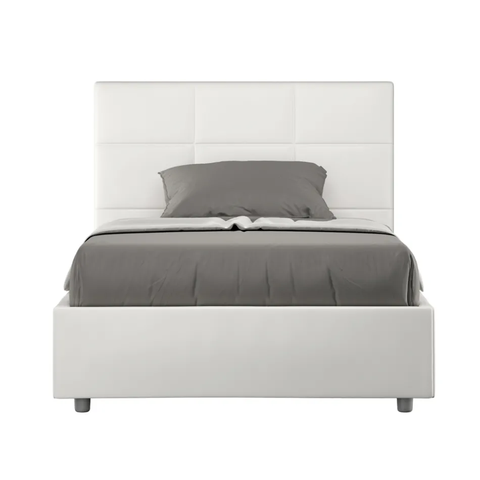 سرير مقاس 140×200 سم بلوح أمامي مستطيل من الجلد الصناعي، صنع في إيطاليا - برينا Viadurini