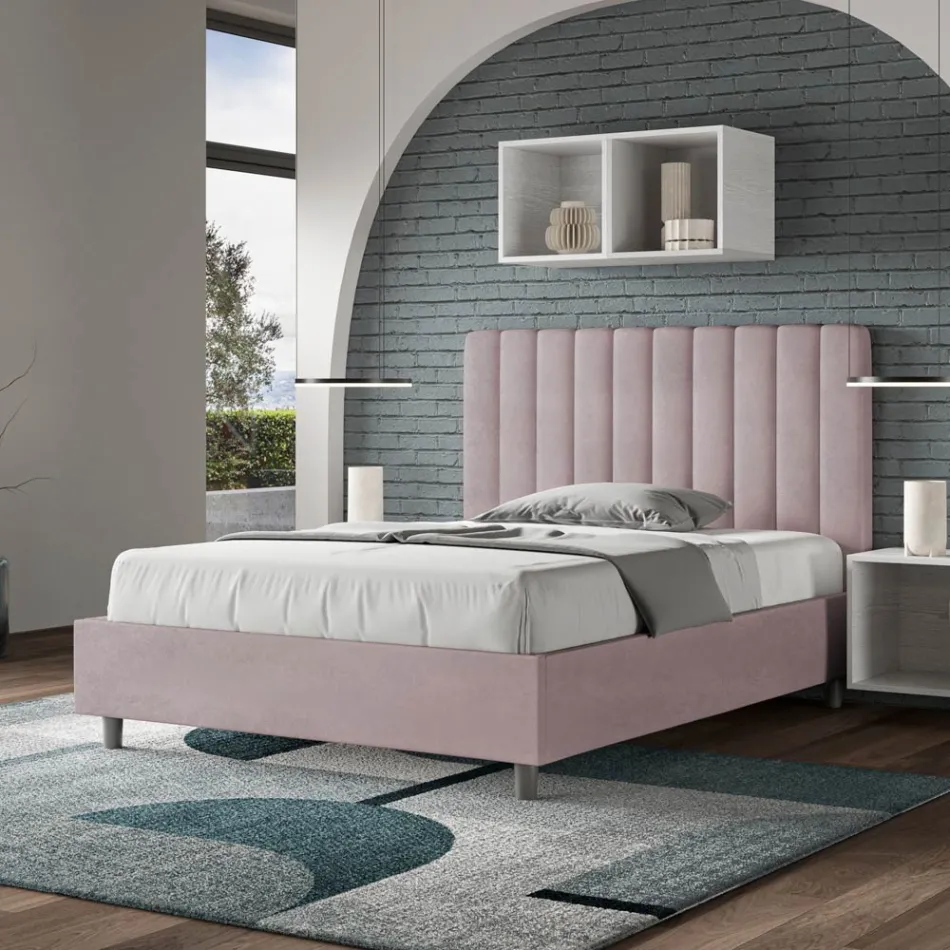 سرير من الألياف الدقيقة مقاس 140×200 سم بخطوط عمودية متناظرة، صنع في إيطاليا - قفاز Viadurini