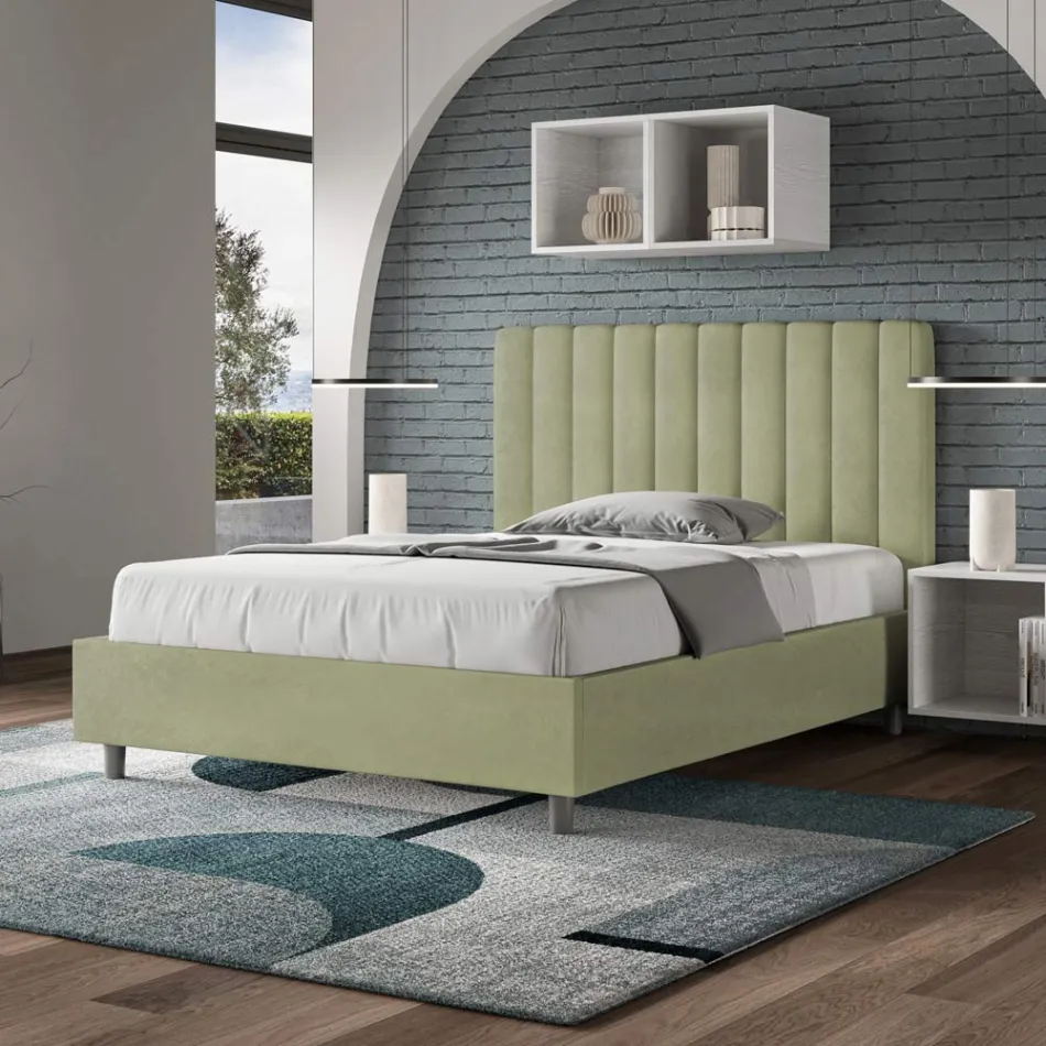 سرير من الألياف الدقيقة مقاس 140×200 سم بخطوط عمودية متناظرة، صنع في إيطاليا - قفاز Viadurini