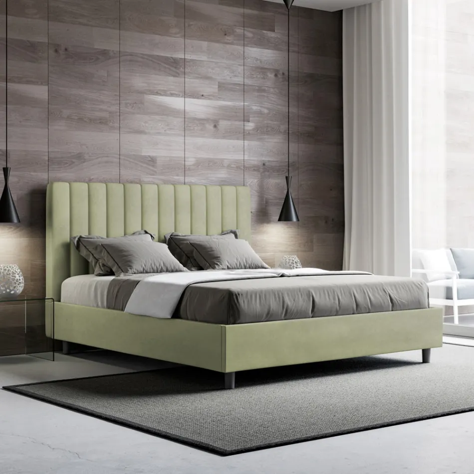 سرير من الألياف الدقيقة مقاس 160×200 سم بخطوط عمودية متناظرة، صنع في إيطاليا - قفاز Viadurini