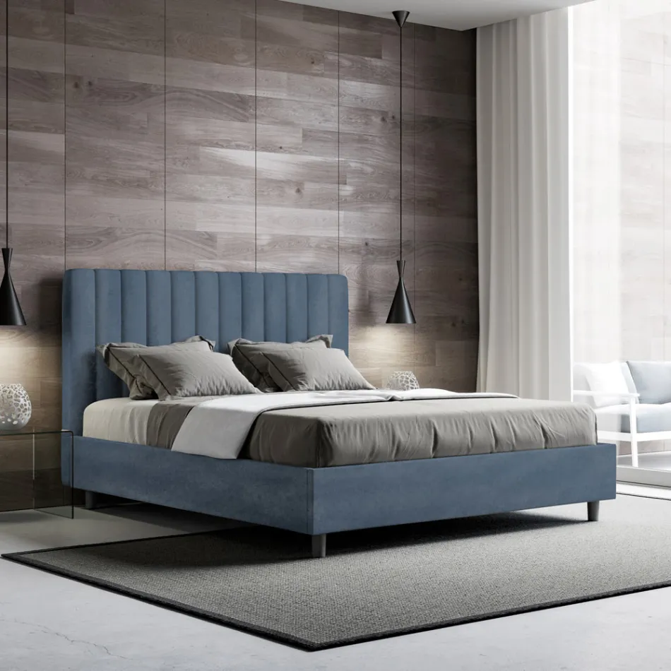 سرير من الألياف الدقيقة مقاس 160×200 سم بخطوط عمودية متناظرة، صنع في إيطاليا - قفاز Viadurini