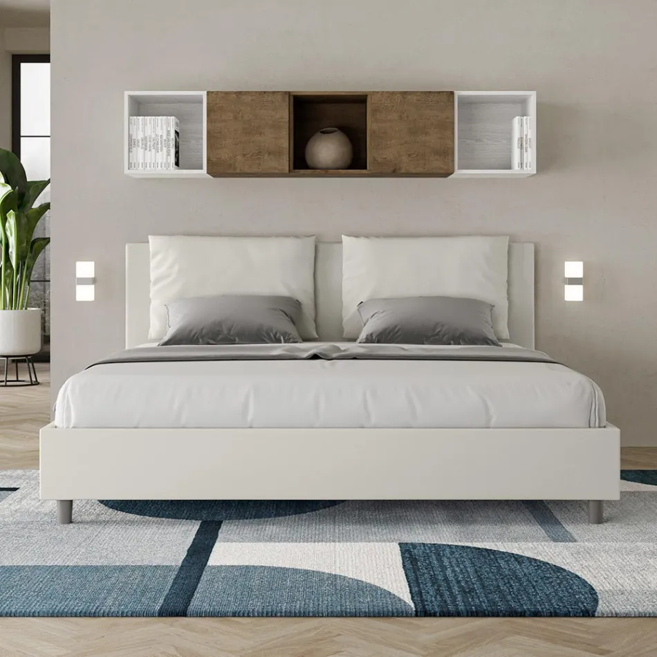 سرير مقاس 200×200 سم مع لوح أمامي ووسائد من الجلد الصناعي، صنع في إيطاليا - أوليمبيادي Viadurini