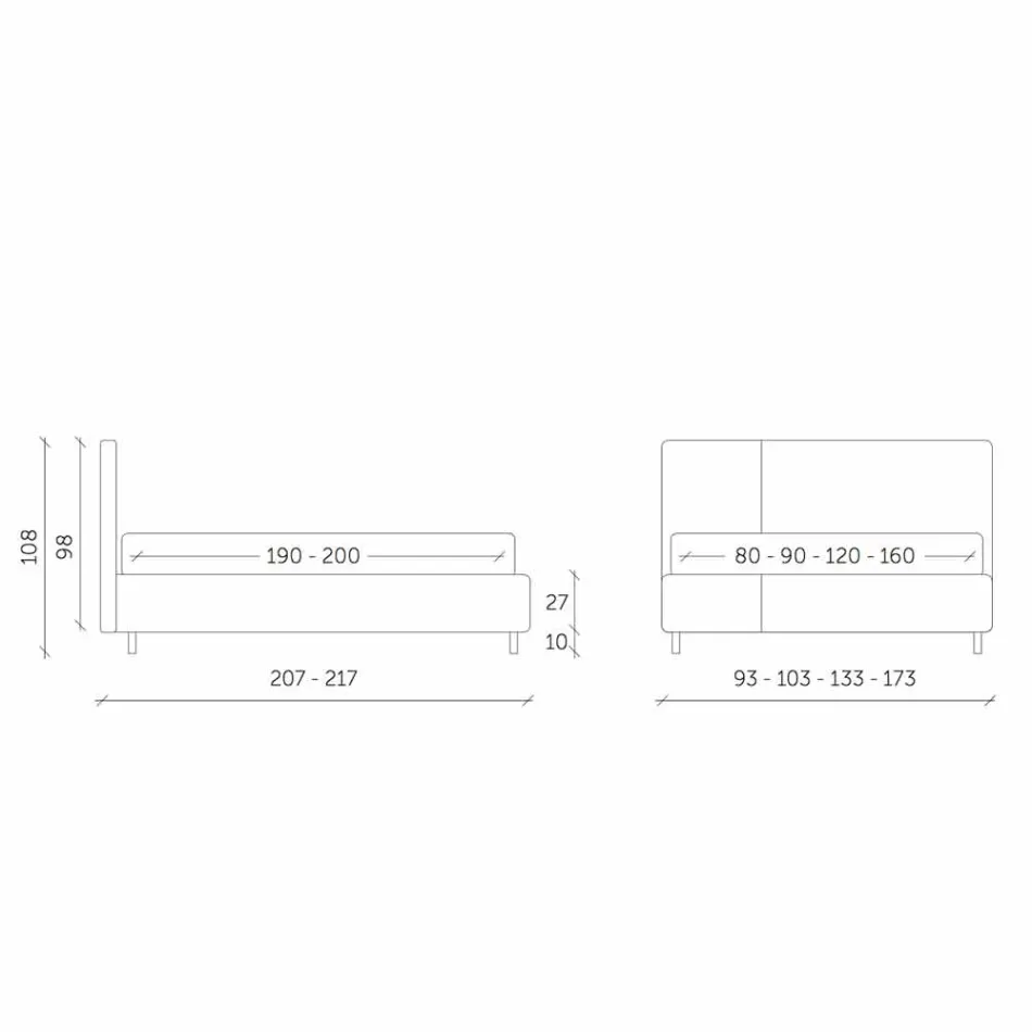 سرير مزدوج بحاوية من الجلد البيئي ثنائي اللون، صنع في إيطاليا - ياسمين Viadurini
