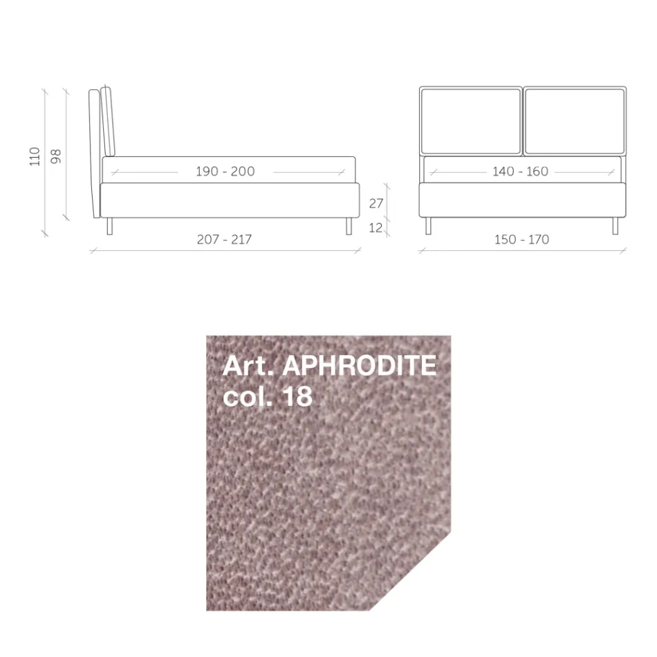 سرير مزدوج ١٦٠×١٩٠ مع وسادتين ناعمتين مع كشكشة محيطية - إرنستا Viadurini