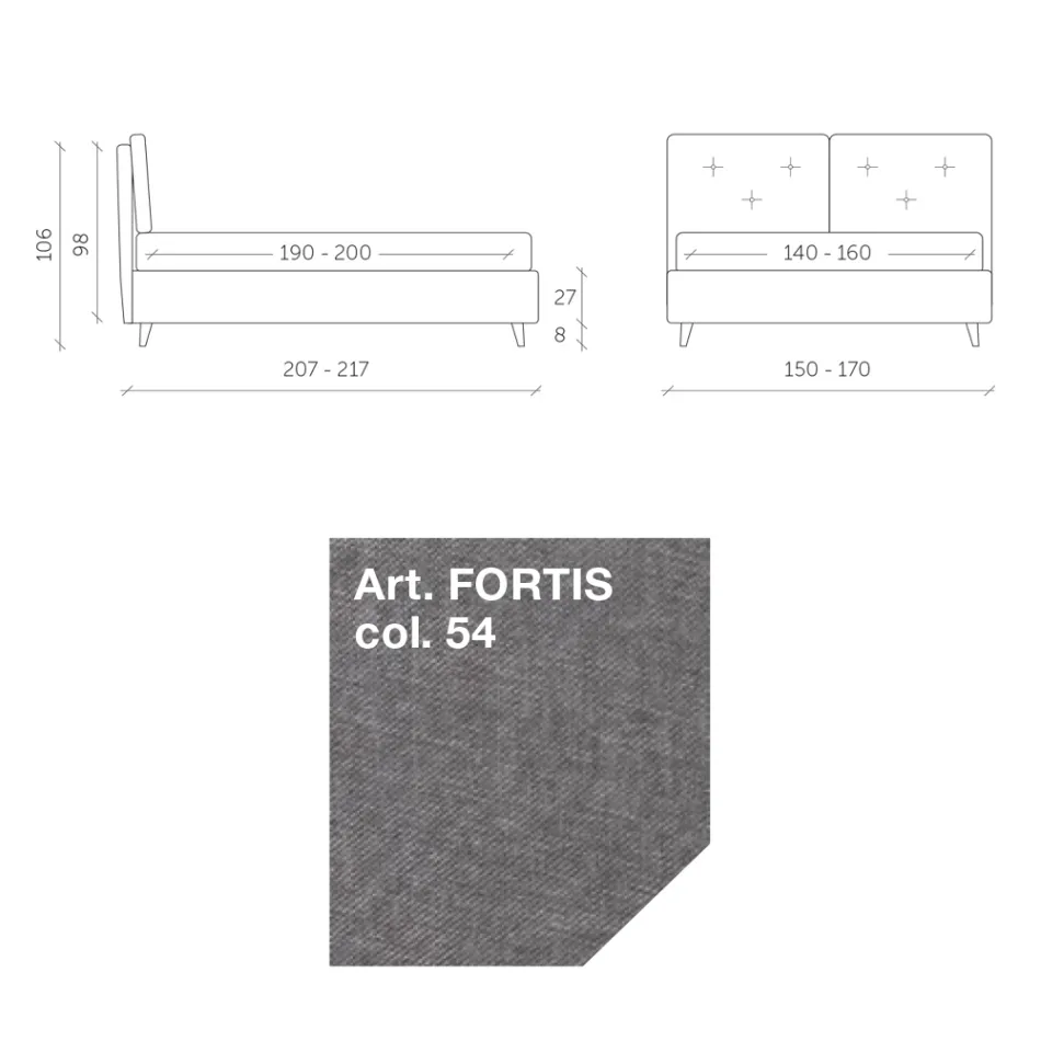 سرير مزدوج ١٦٠×١٩٠ مع أزرار مزخرفة في الوسائد - رايز Viadurini
