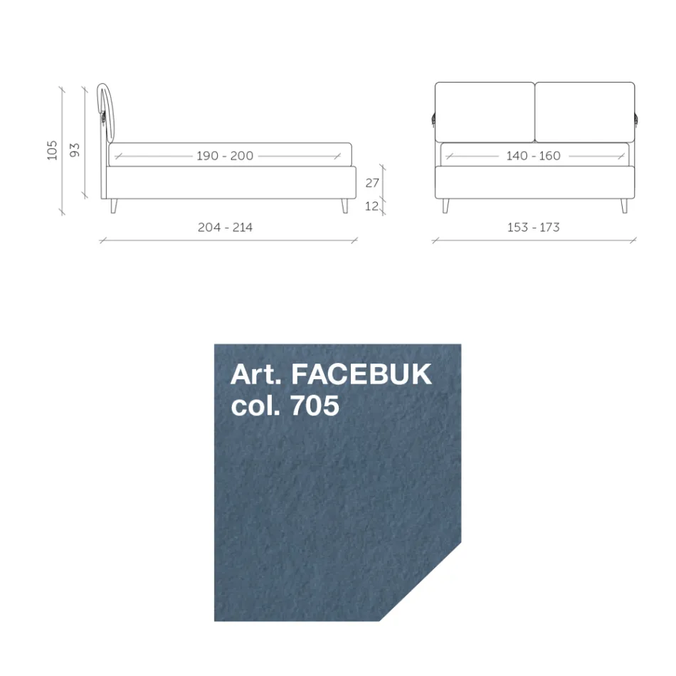 سرير مزدوج 160×190 مع وسائد تغطي لوح الرأس بالكامل - Charme Viadurini