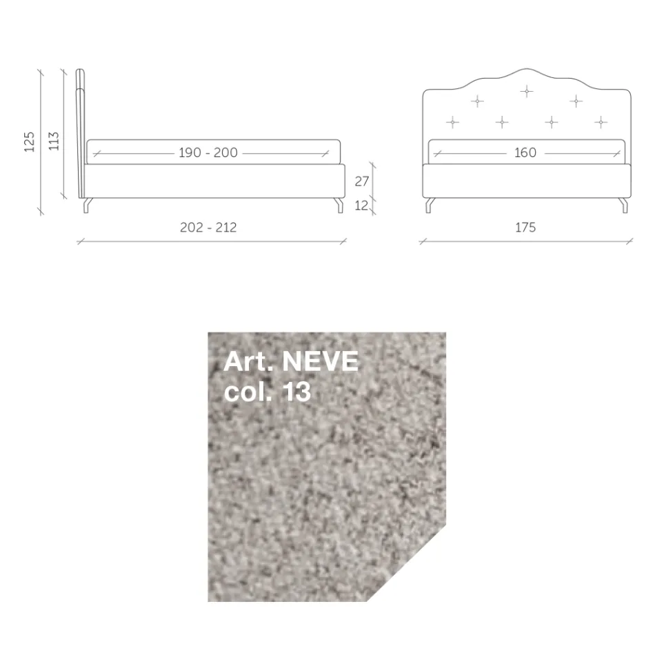 سرير مزدوج 160×190 مع لوح رأسي محيطي وأزرار - راحة Viadurini