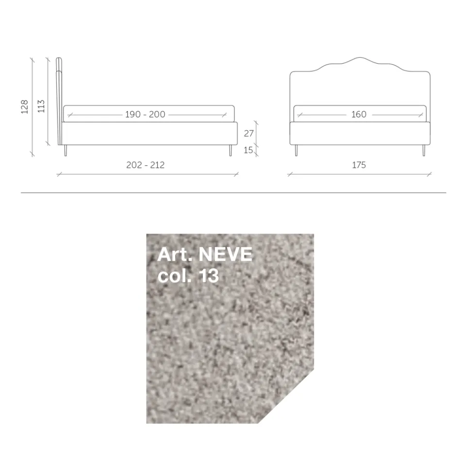 سرير مزدوج 160×190 مع لوح رأسي محيطي مكشكش مصنوع في إيطاليا - ريست Viadurini