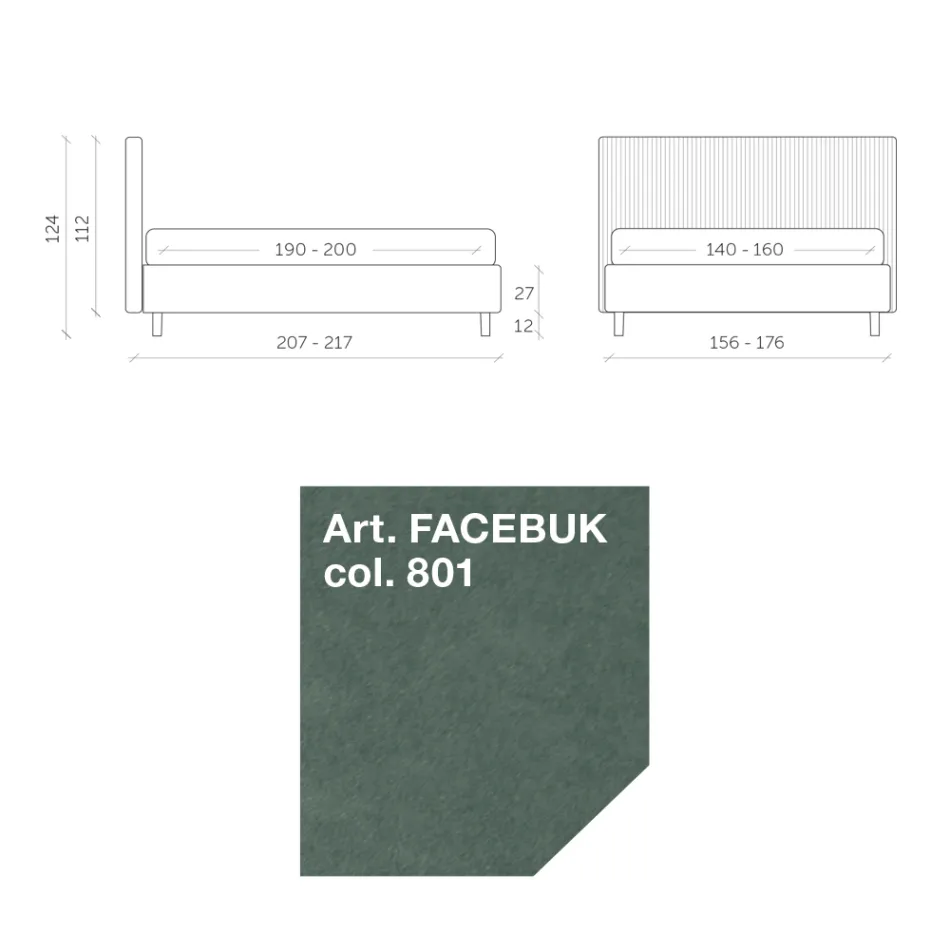 سرير مزدوج ١٦٠×١٩٠ سم مع خياطة متعددة الخطوط وأشرطة ضيقة - ميدوس Viadurini