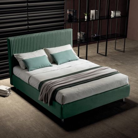 سرير مزدوج ١٦٠×١٩٠ مع خياطة متعددة الخطوط وأشرطة ضيقة - ميدوس Viadurini